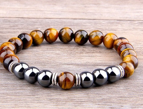Bracelet Homme Oeil de Tigre Obsidienne 8MM | Élastique Polyvalent | Bijou Mode