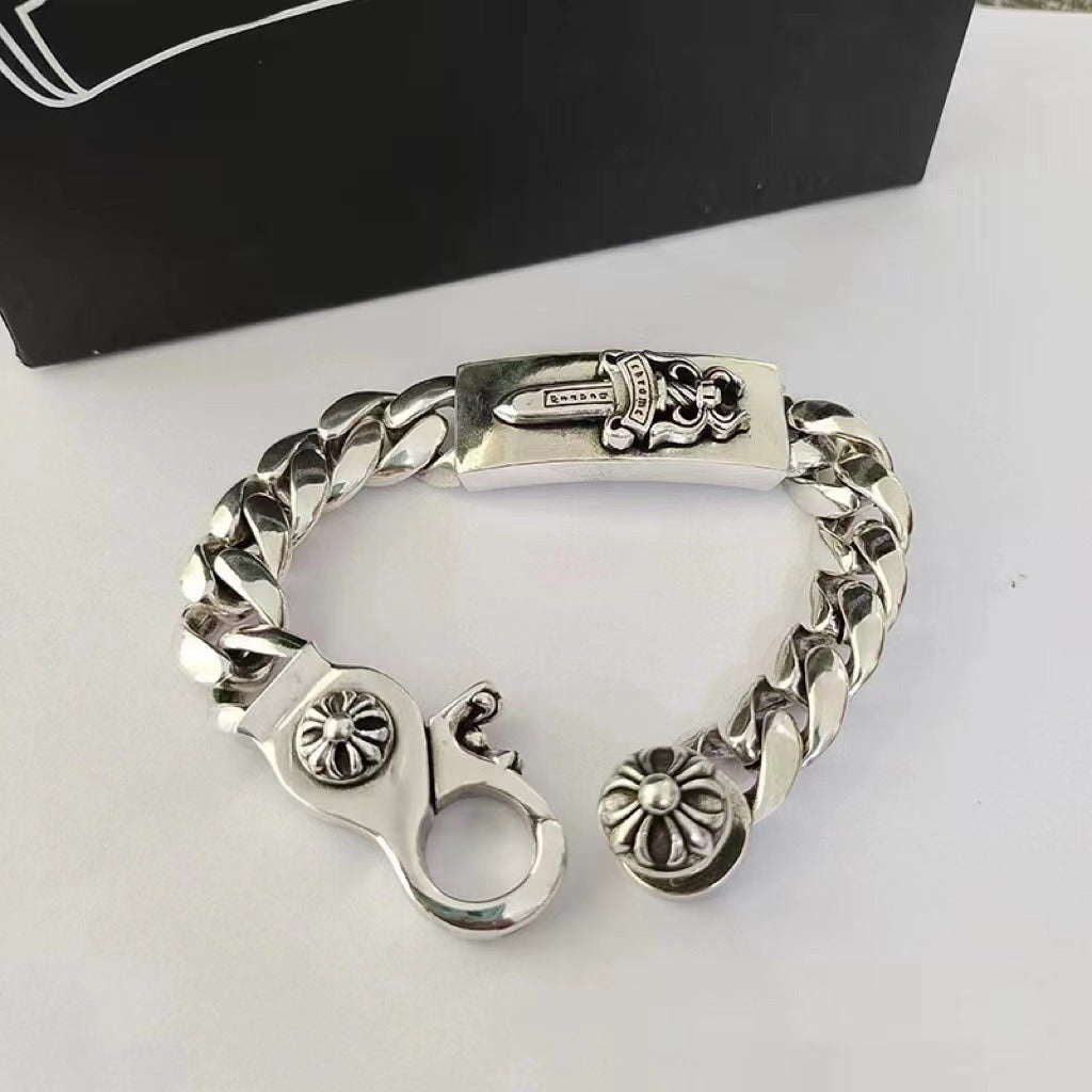 Chaoxuan Croix Vintage Sword Lobster Clasp Bracelet Long Cross Flower Men's Premium Classic Full Flower Cuban Chain