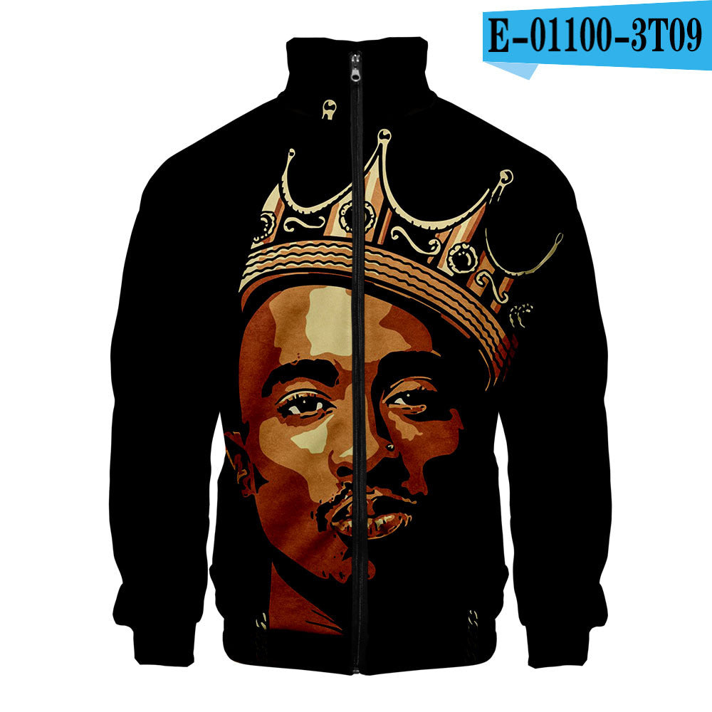 Rap singer 2PAC peripheral 3D color printed casual stand up collar sweatshirt
