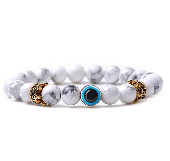Bracelet Oeil de Tigre Couronne | Œil du Diable Pierre Naturelle | Bijou Couple