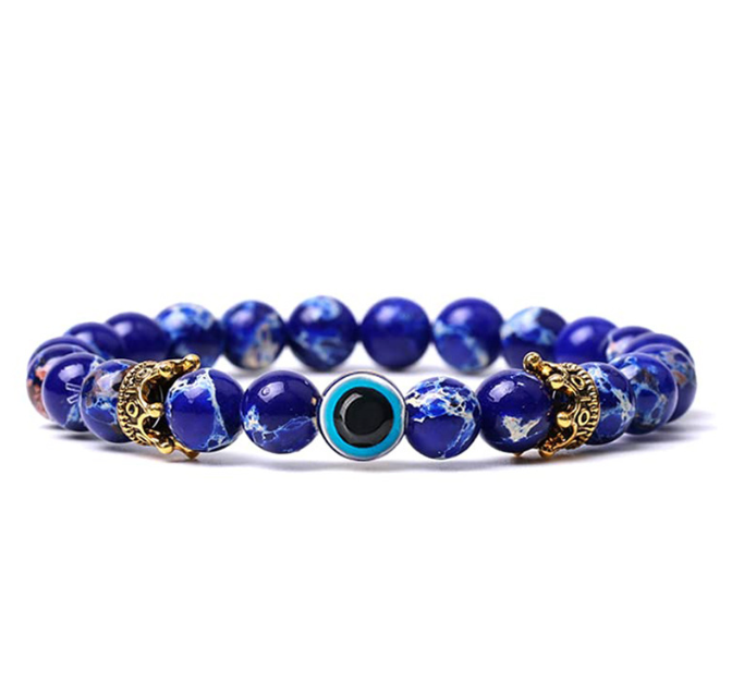 Bracelet Oeil de Tigre Couronne | Œil du Diable Pierre Naturelle | Bijou Couple