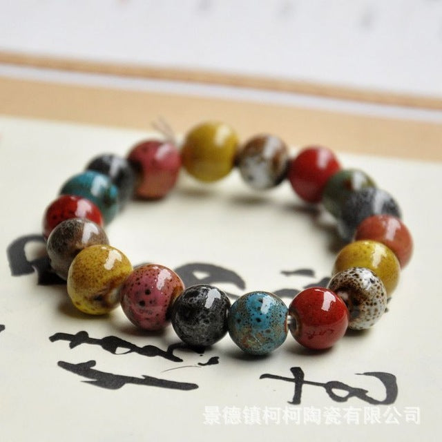 Flower Glaze Beads Bracelet Geometric Strand Bracelet Ethnic Vintage Bracelet For Men And Women