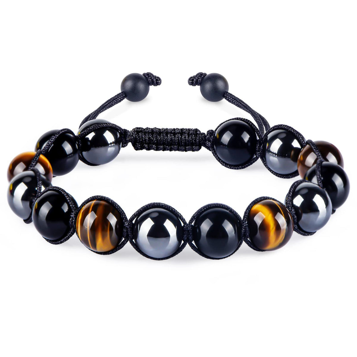 Bracelet Homme Yoga | Oeil de Tigre & Agate Noire | Magnétique Ajustable