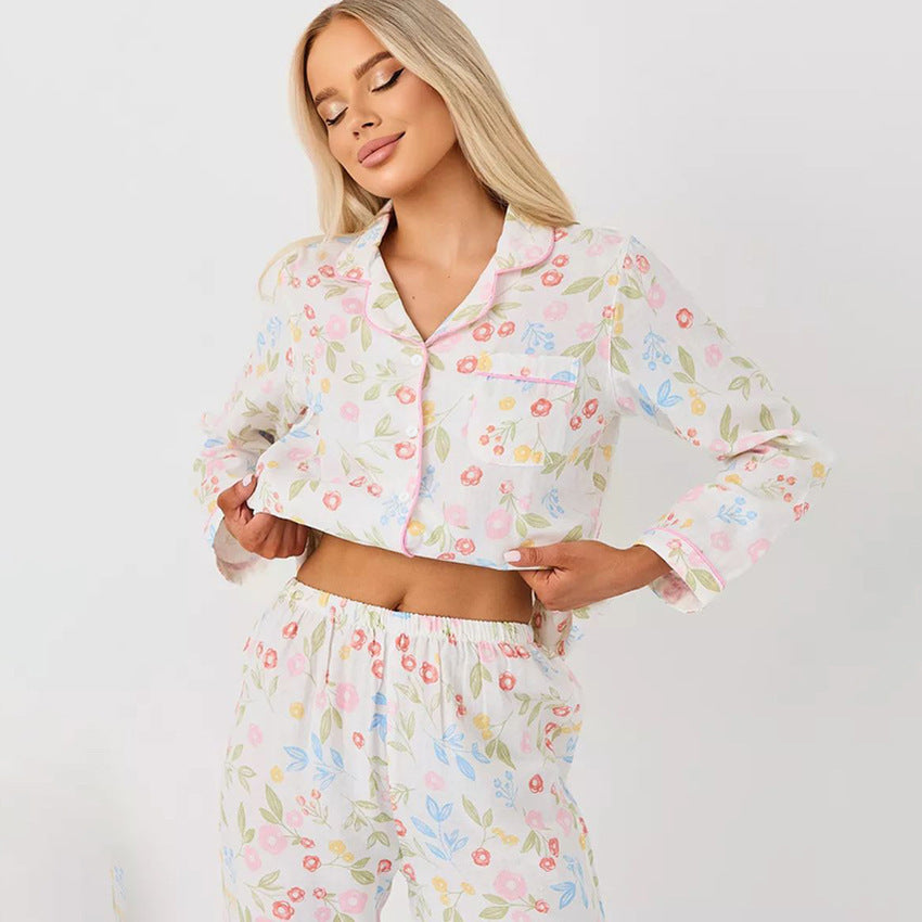 Loose Casual Ice Silk Pajamas for Women, Imitation Silk Floral Print Open Front Home Wear