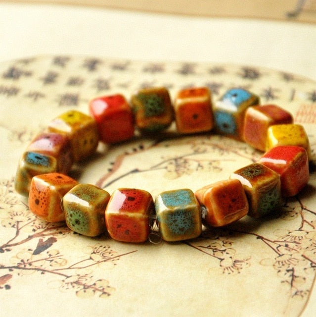 Flower Glaze Beads Bracelet Geometric Strand Bracelet Ethnic Vintage Bracelet For Men And Women