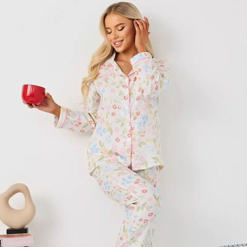 Loose Casual Ice Silk Pajamas for Women, Imitation Silk Floral Print Open Front Home Wear