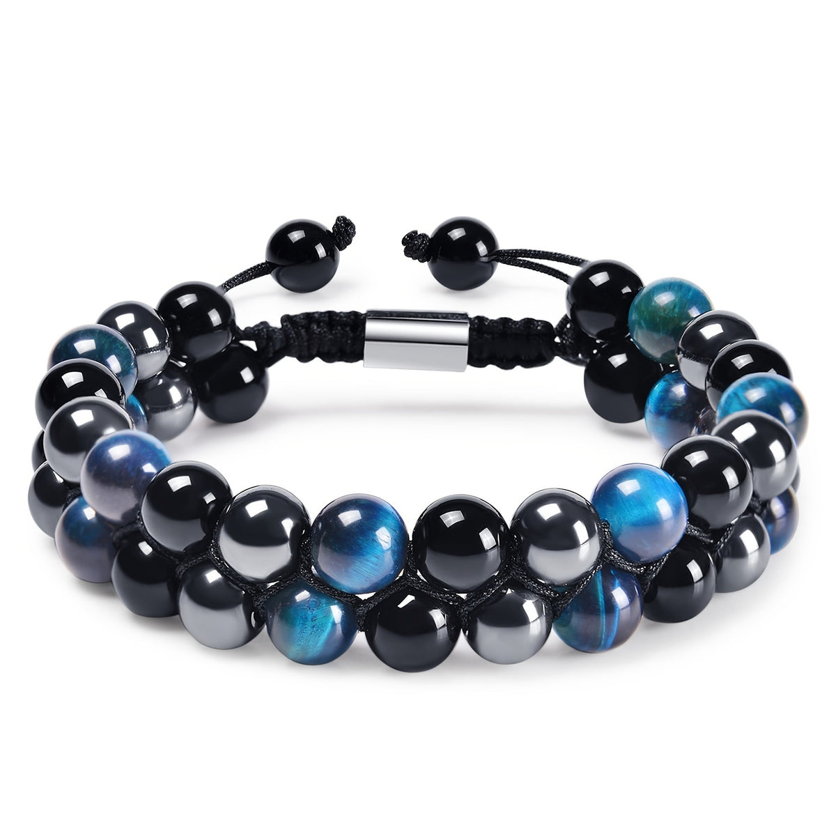 Bracelet Homme Yoga | Oeil de Tigre & Agate Noire | Magnétique Ajustable