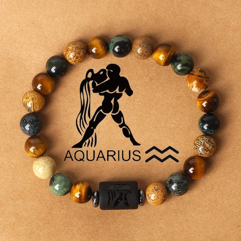Bracelet Pierre Naturelle Oeil de Tigre | Image Zodiaque Perles | Bijou Spirituel