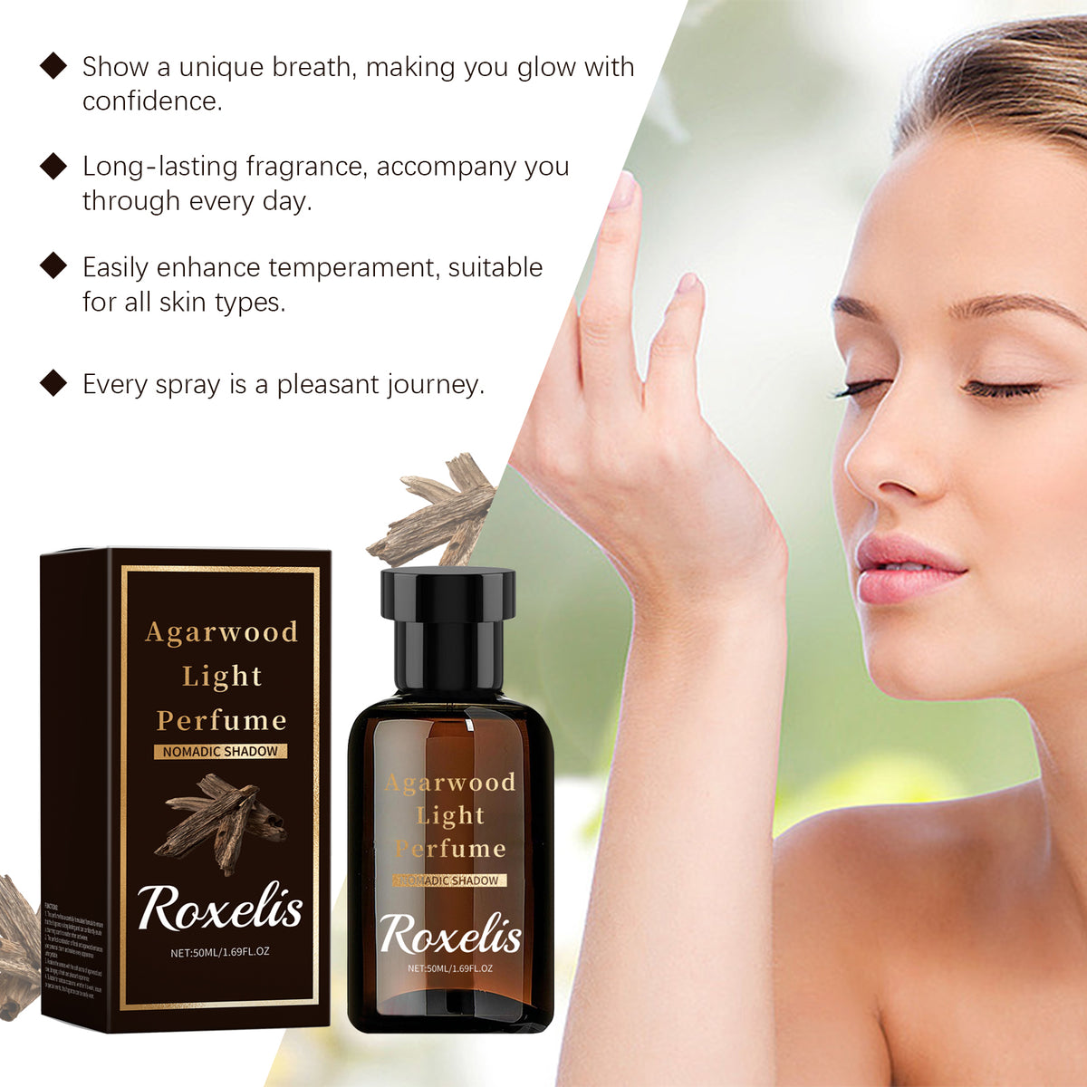 Roxelis Agarwood Eau De Toilette Daily Portable Stay Fragrance Long Natural Fresh Charm Exudes Wood Eau De Toilette