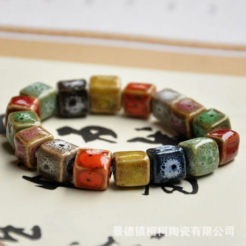 Flower Glaze Beads Bracelet Geometric Strand Bracelet Ethnic Vintage Bracelet For Men And Women