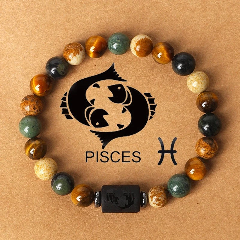 Bracelet Pierre Naturelle Oeil de Tigre | Image Zodiaque Perles | Bijou Spirituel