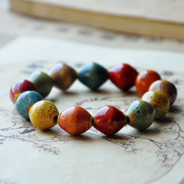 Flower Glaze Beads Bracelet Geometric Strand Bracelet Ethnic Vintage Bracelet For Men And Women
