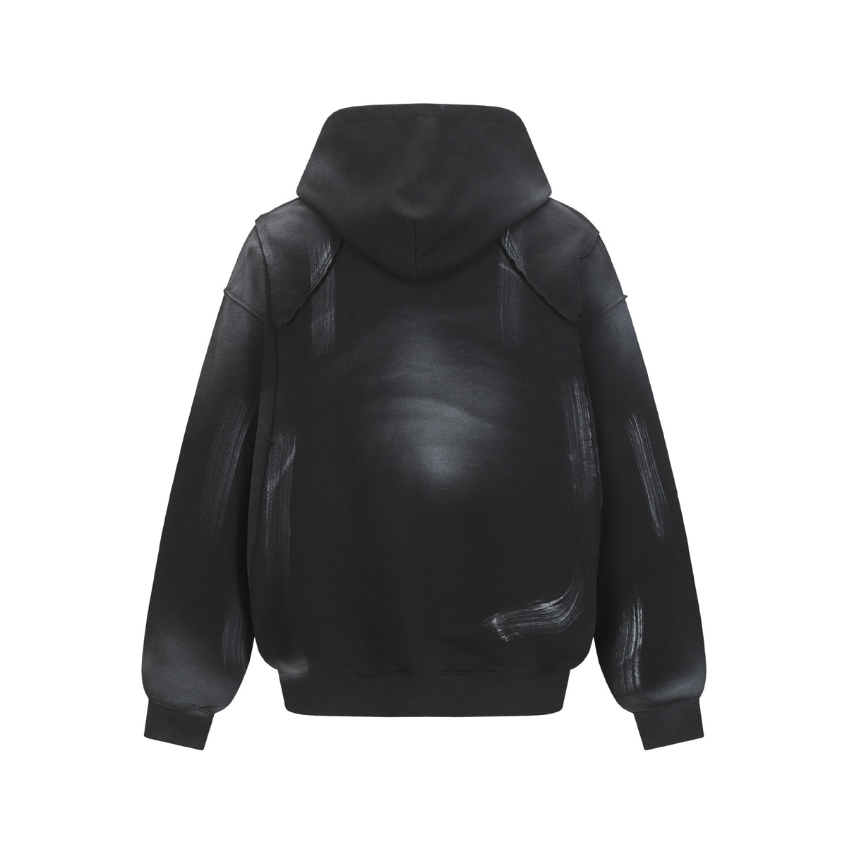 Hairy edge washed and spray dyed hoodie