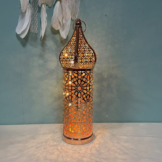 Moroccan-style Wrought Iron Decorative Lamp, Battery-operated LED Night Light, Vintage Mosque Lamp for Ramadan Events.