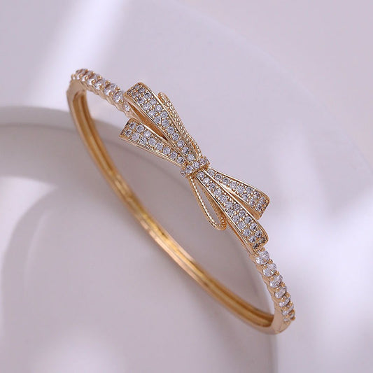 Bow shaped bracelet with copper micro inlaid zircon bracelet