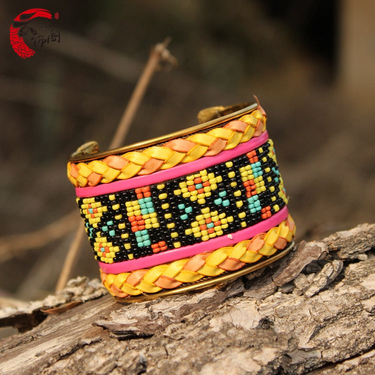 Bracelet Boho Népalais | Perles Larges Ouvert | Bijou Ethnique Femme
