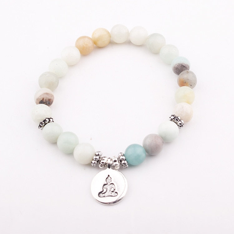 Bracelet Mala Lotus Amazonite Naturelle | Méditation Guérison | Bijou Spirituel