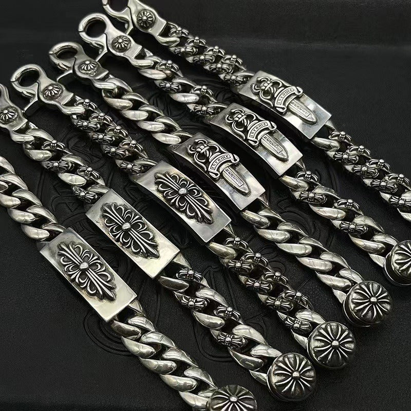 Chaoxuan Croix Vintage Sword Lobster Clasp Bracelet Long Cross Flower Men's Premium Classic Full Flower Cuban Chain