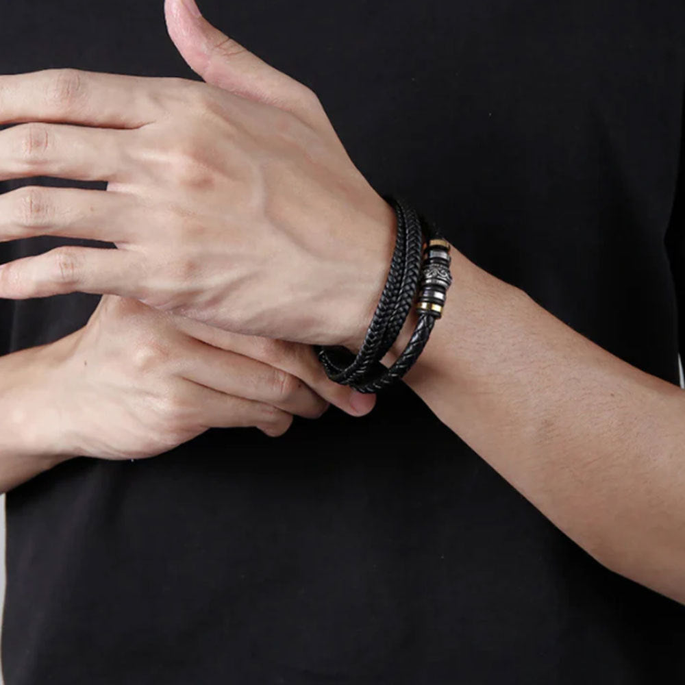 Bracelet Corde Cuir Acier Inoxydable | Bijou Homme Résistant | Accessoire Mode