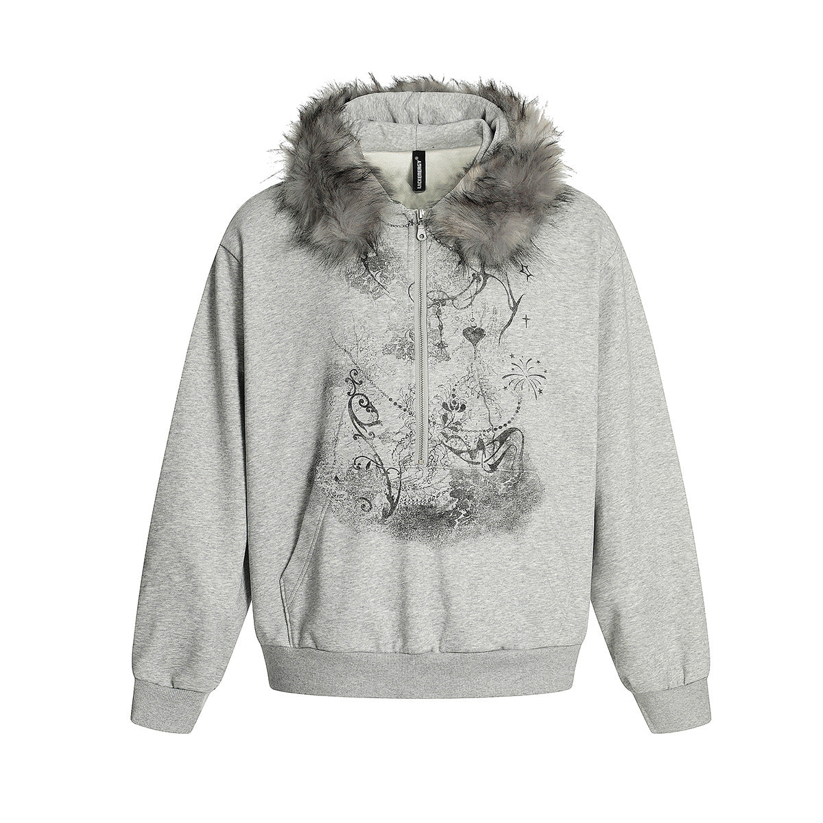 Half open collar spliced zipper hoodie