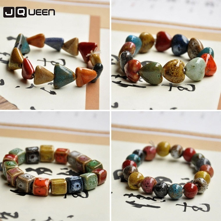 Flower Glaze Beads Bracelet Geometric Strand Bracelet Ethnic Vintage Bracelet For Men And Women