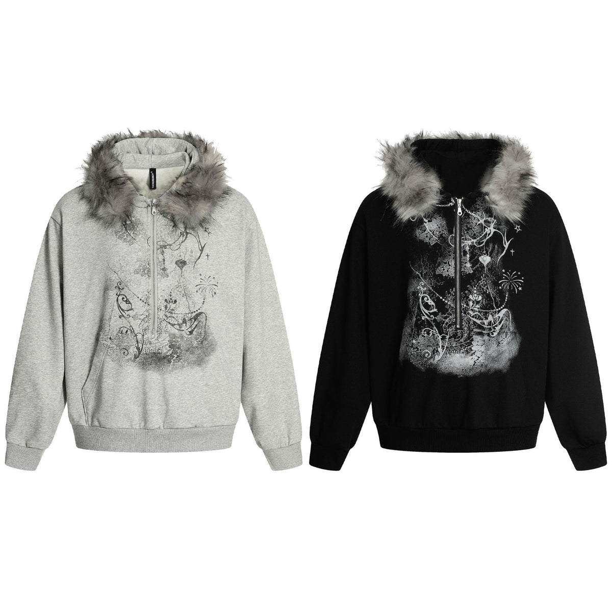 Half open collar spliced zipper hoodie