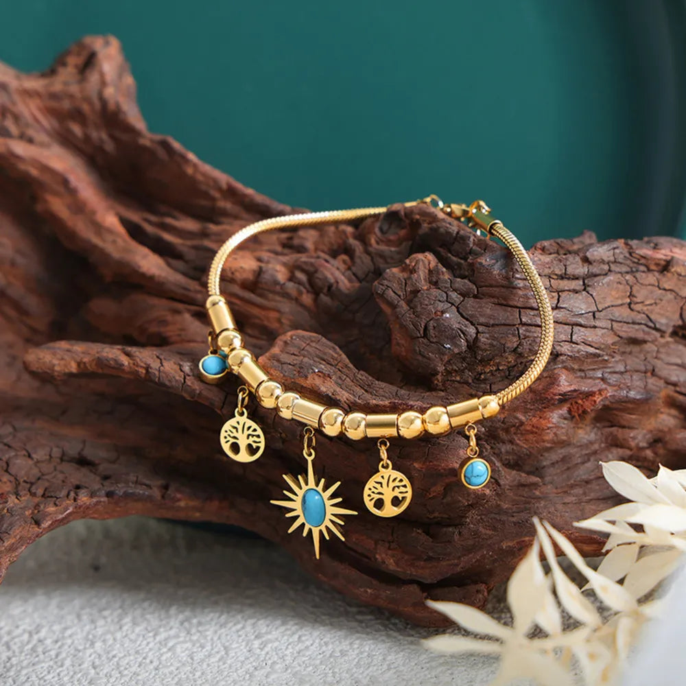 Bracelet Charme Titane Doré | Acier Inoxydable Plaqué Or | Bijou Femme