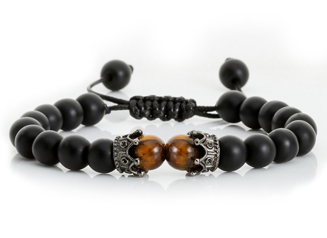 Bracelet Pierre Tressé Vintage | Couronne Plaquée Perles | Artisanat Homme