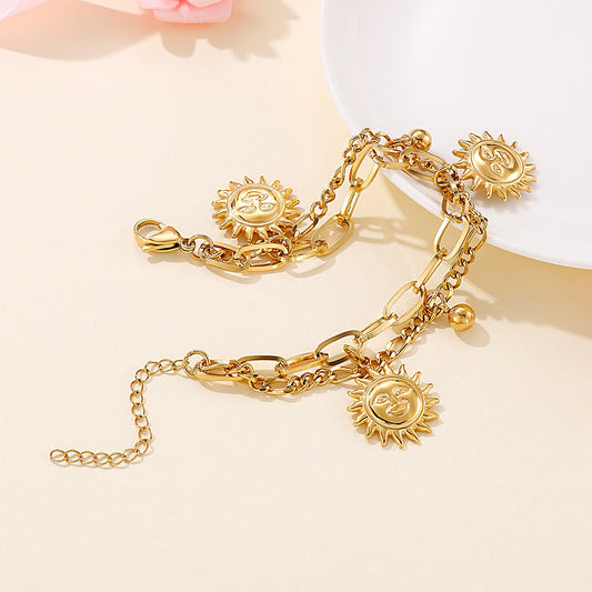 Fashion Bracelet ins Double Titanium Steel Bracelet Cold Style Men's and Women's Sun Pendant Bracelet