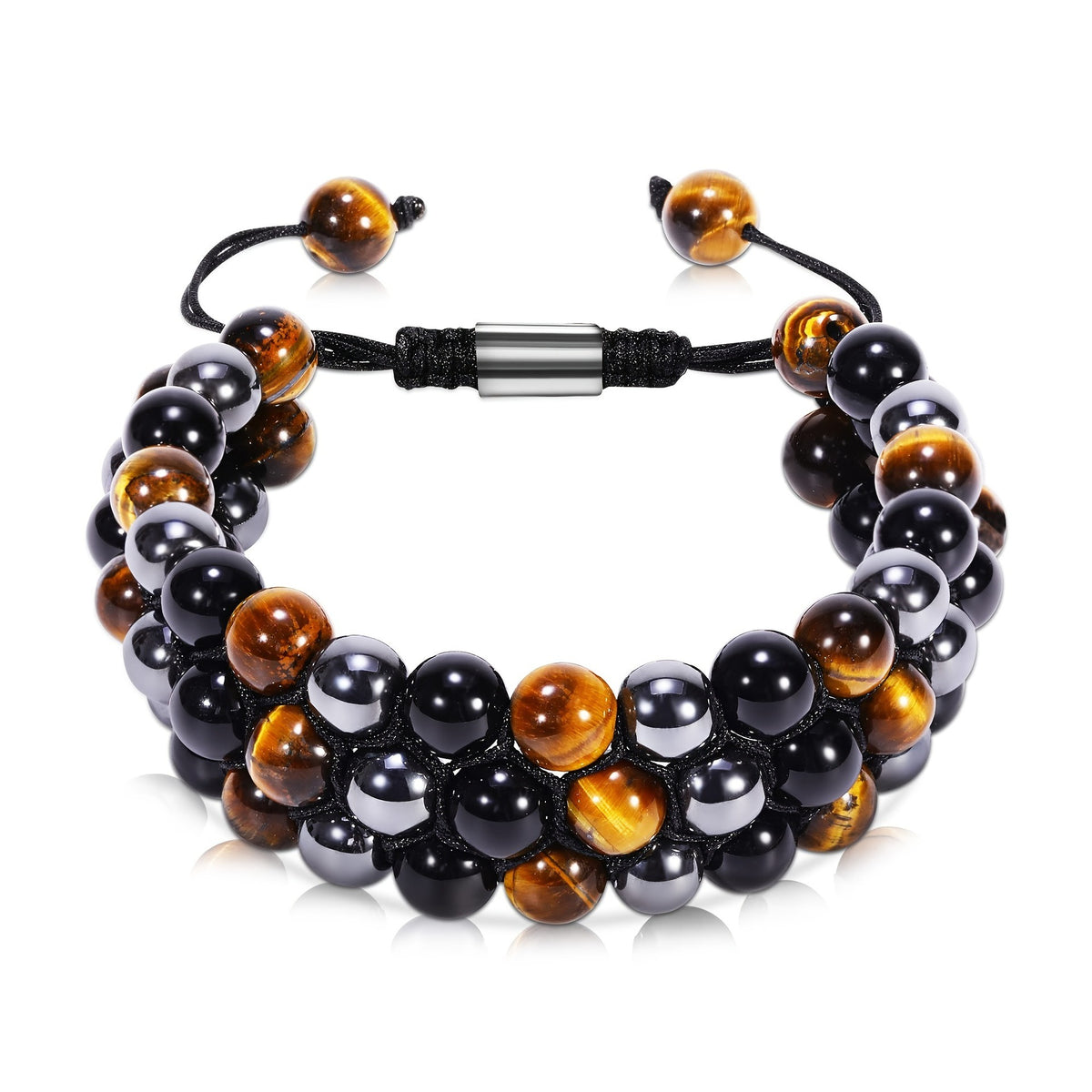 Bracelet Homme Yoga | Oeil de Tigre & Agate Noire | Magnétique Ajustable