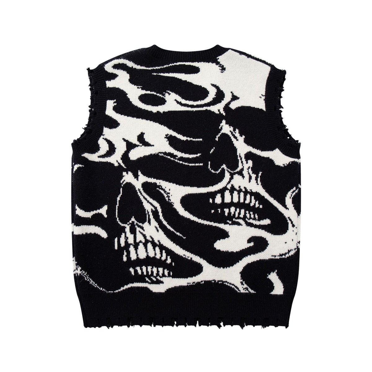 Dark skull cuts through sweater vest V-neck