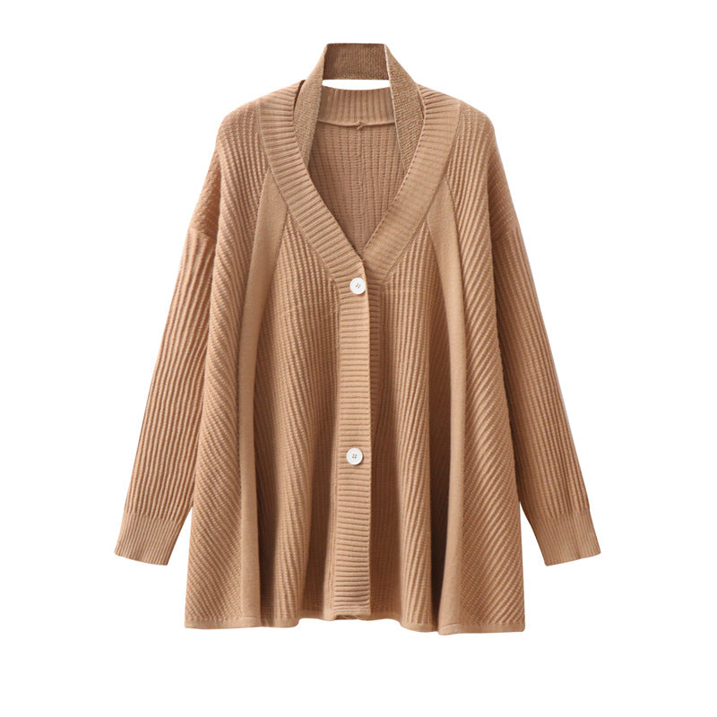 Long sleeved V-neck loose top sweater