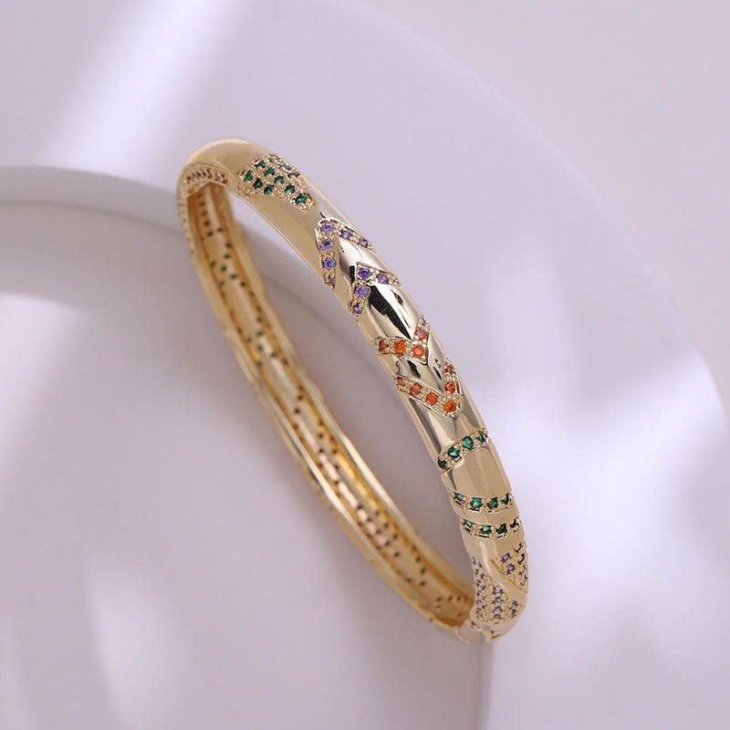 Bow shaped bracelet with copper micro inlaid zircon bracelet