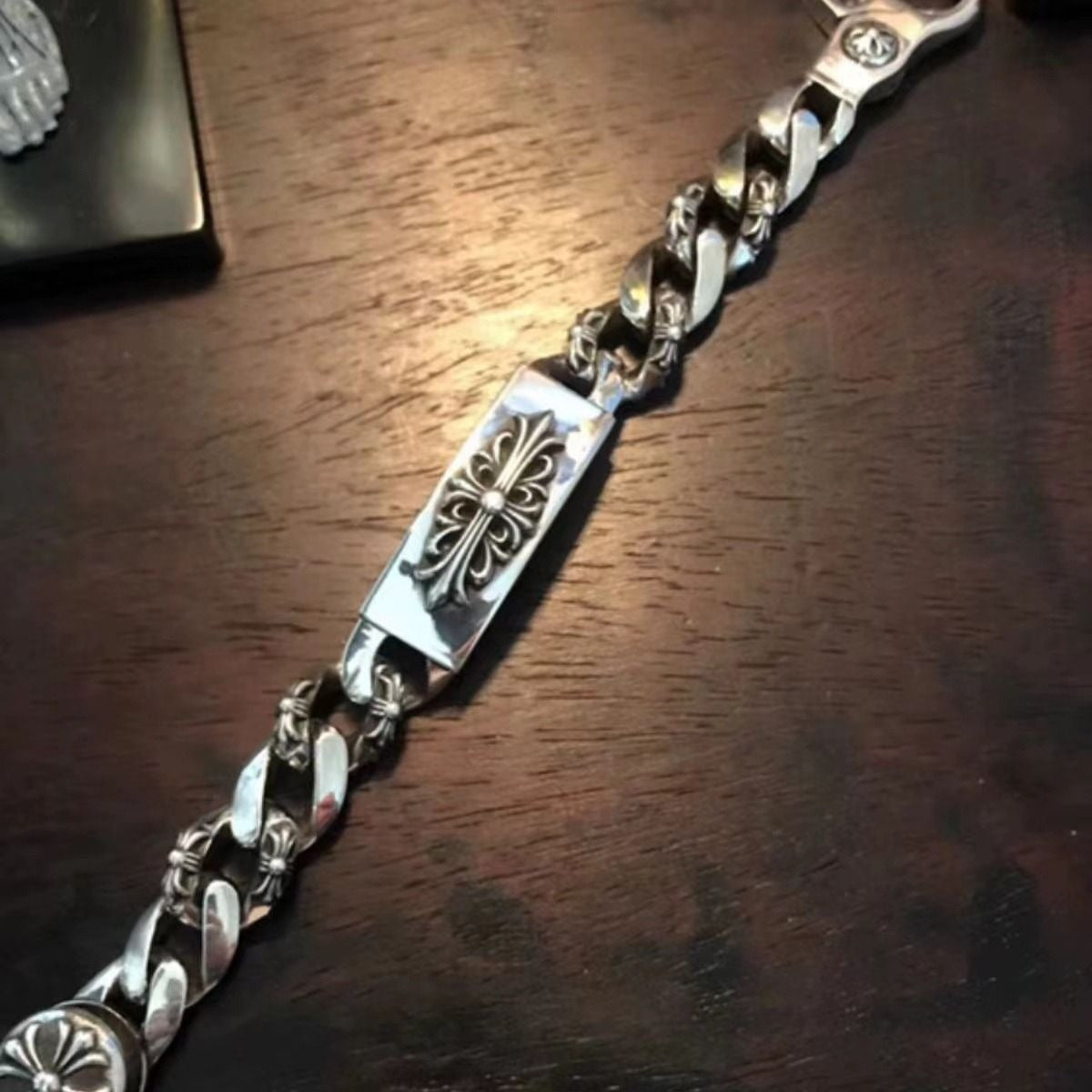 Chaoxuan Croix Vintage Sword Lobster Clasp Bracelet Long Cross Flower Men's Premium Classic Full Flower Cuban Chain
