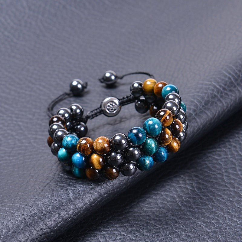 Bracelet Homme Pierre Naturelle 8MM | Oeil de Tigre Tressé Ajustable