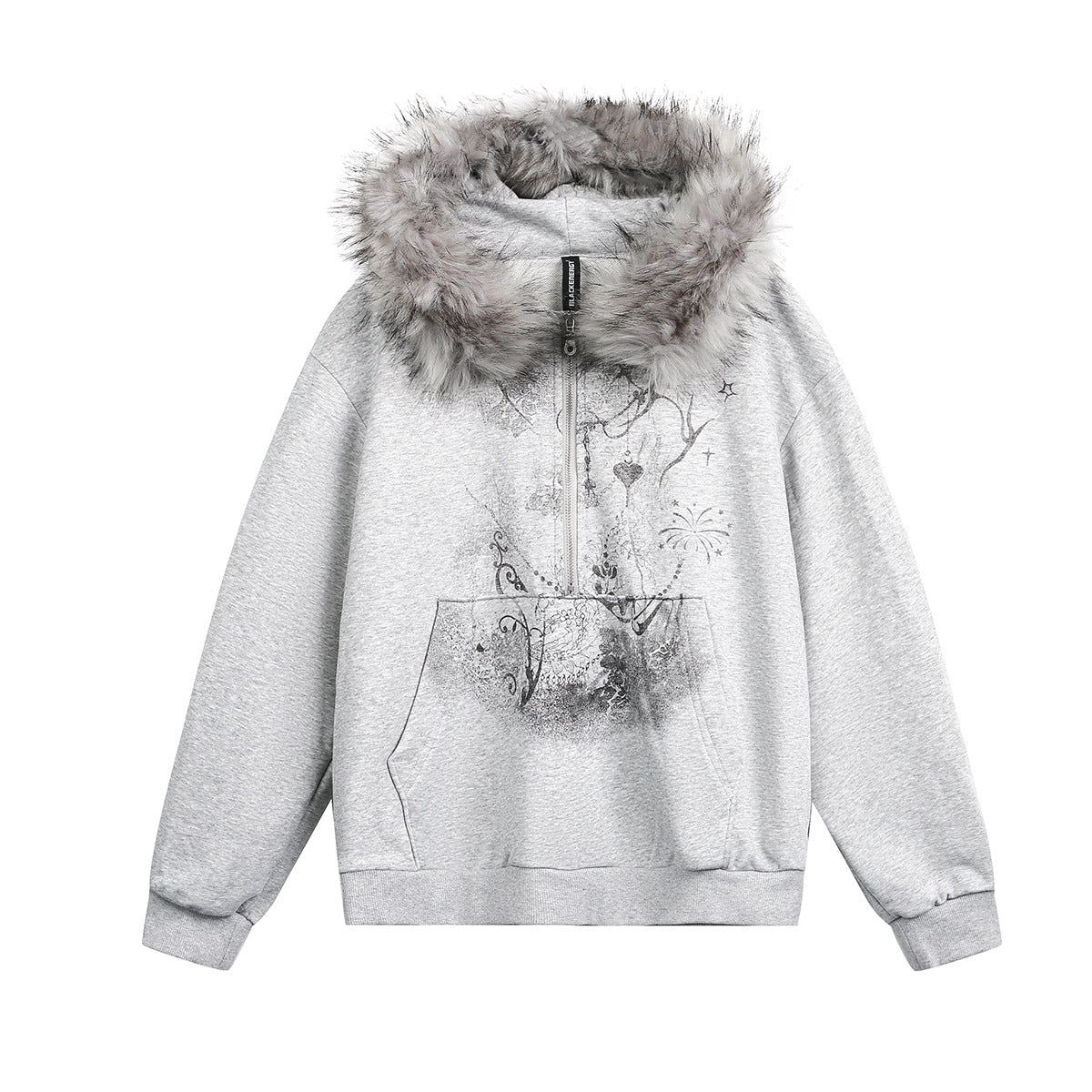 Half open collar spliced zipper hoodie