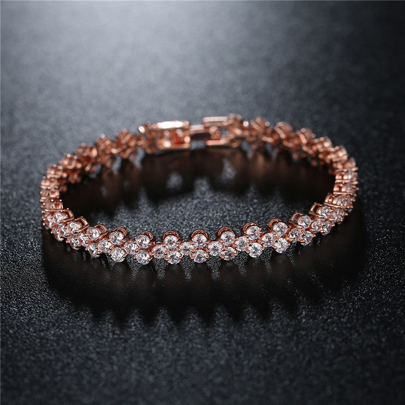 Bracelet Romain Cuivre Zircon AAA | Bijou Luxueux Femme | Cadeau Élégant