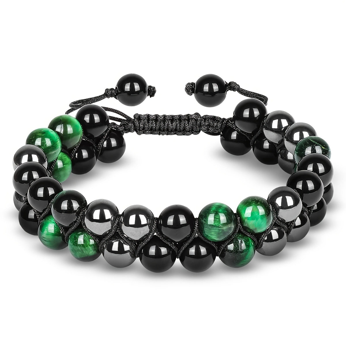 Bracelet Homme Yoga | Oeil de Tigre & Agate Noire | Magnétique Ajustable