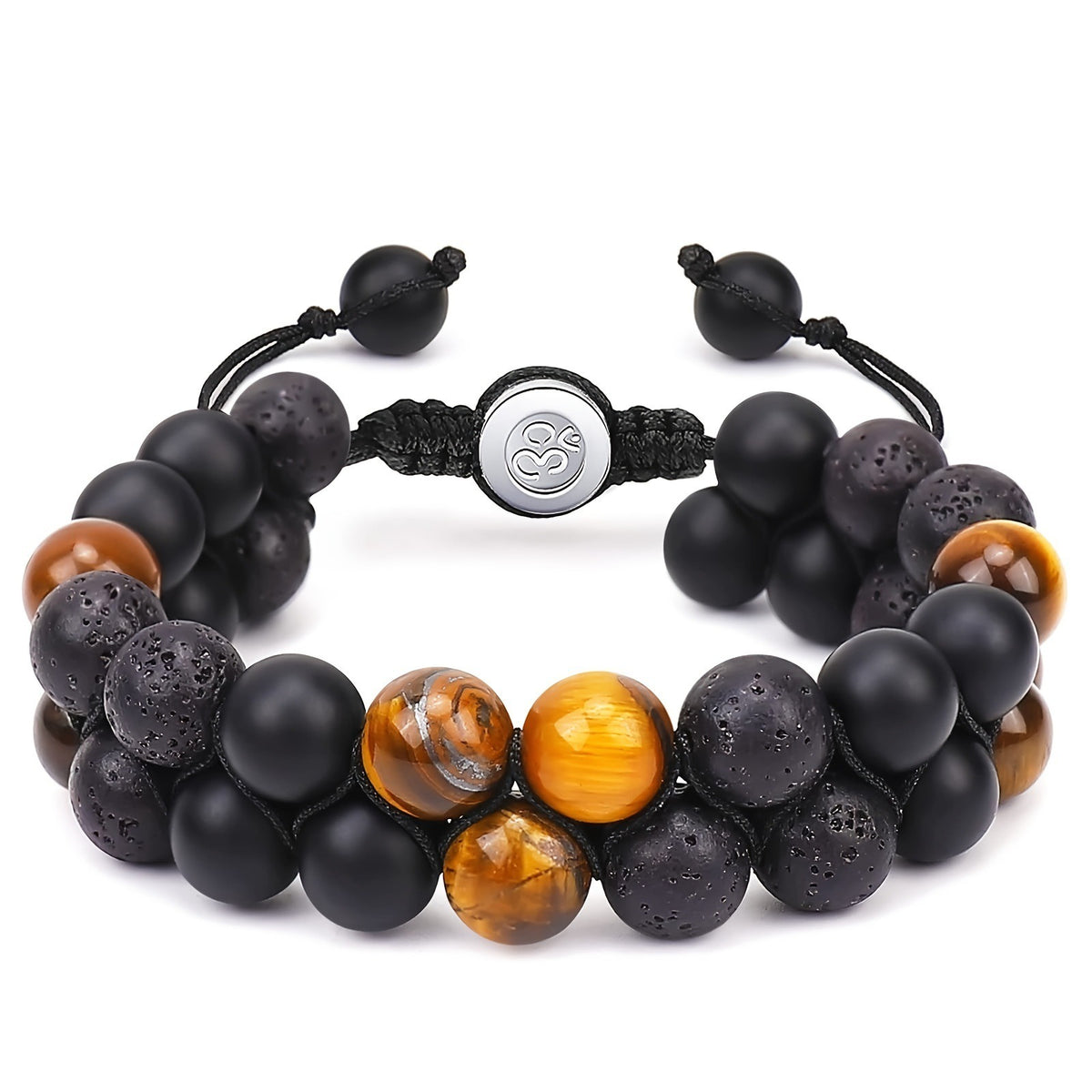 Bracelet Homme Yoga | Oeil de Tigre & Agate Noire | Magnétique Ajustable