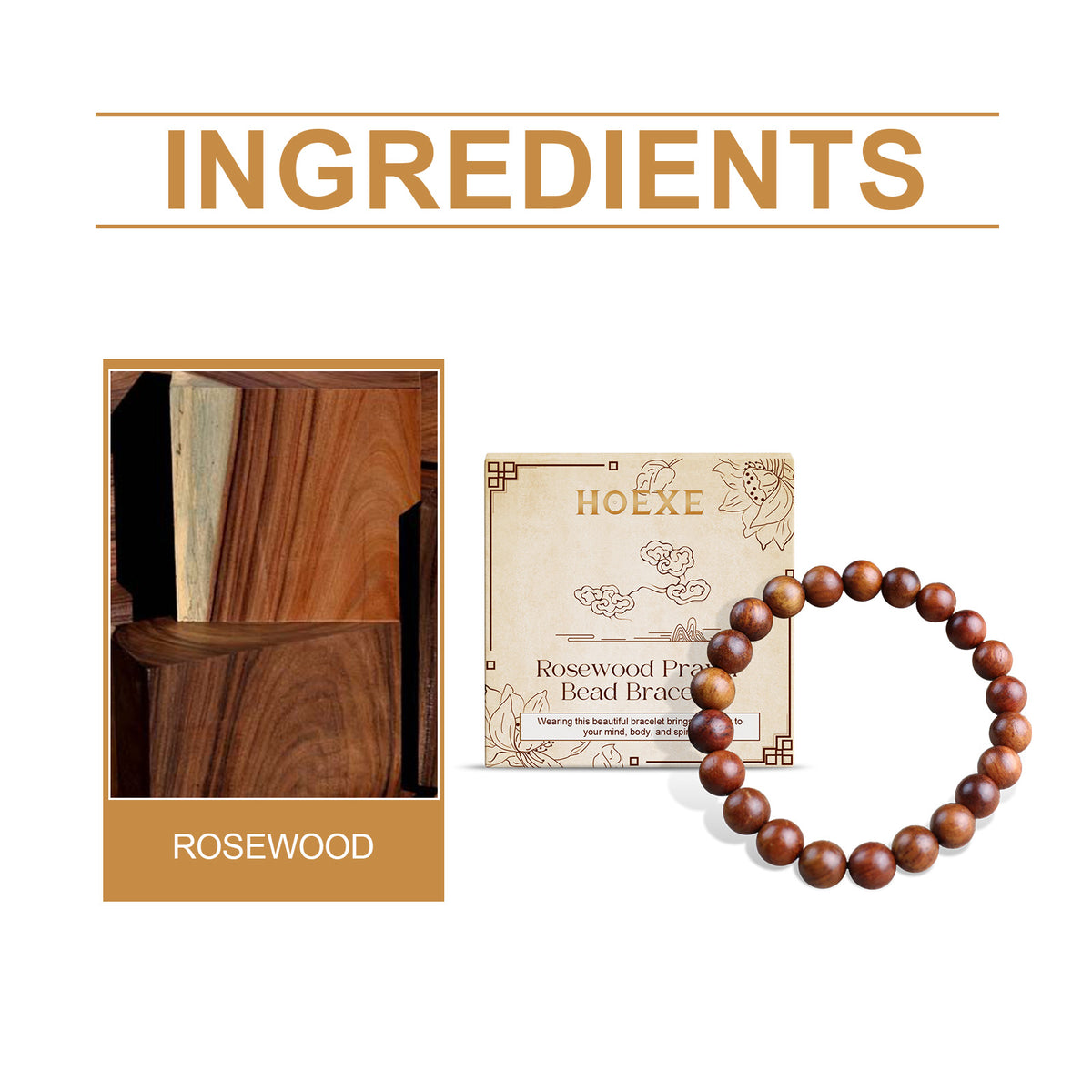 Bracelet Bois de Rose Unisexe | Perles Décoratives Quotidien | Bijou Nature