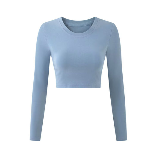 T-Shirt Col Carré Nombril Découvert Manches Longues Femme | Slim Fit | Style Élégant Casual
