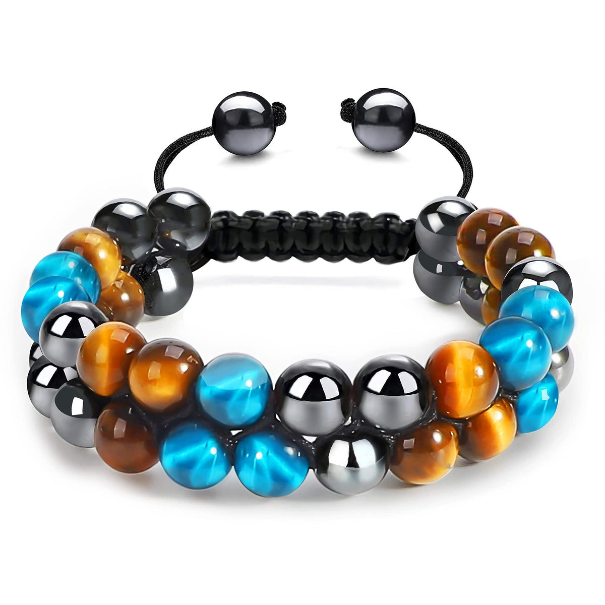 Bracelet Homme Yoga | Oeil de Tigre & Agate Noire | Magnétique Ajustable