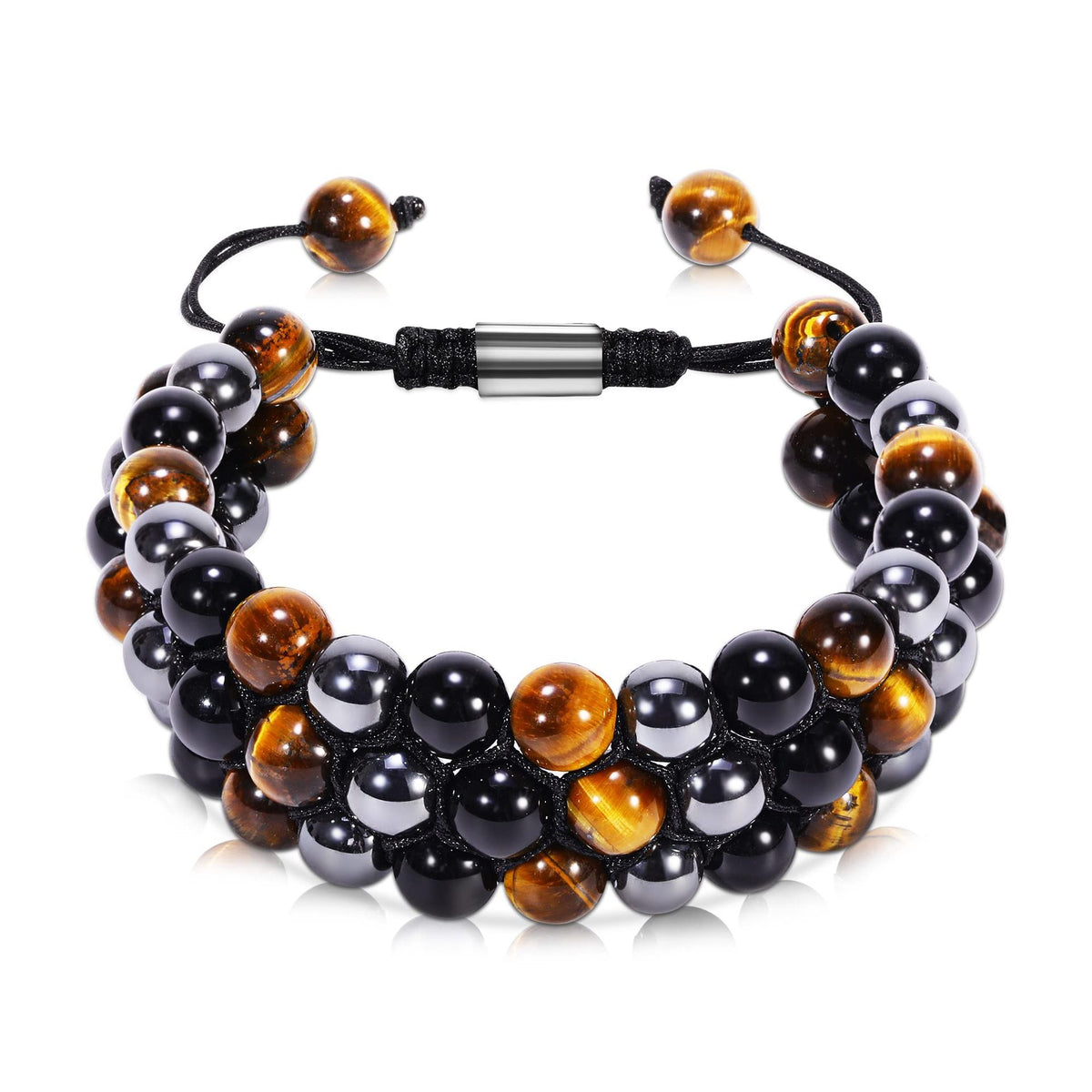 Bracelet Homme Yoga | Oeil de Tigre & Agate Noire | Magnétique Ajustable