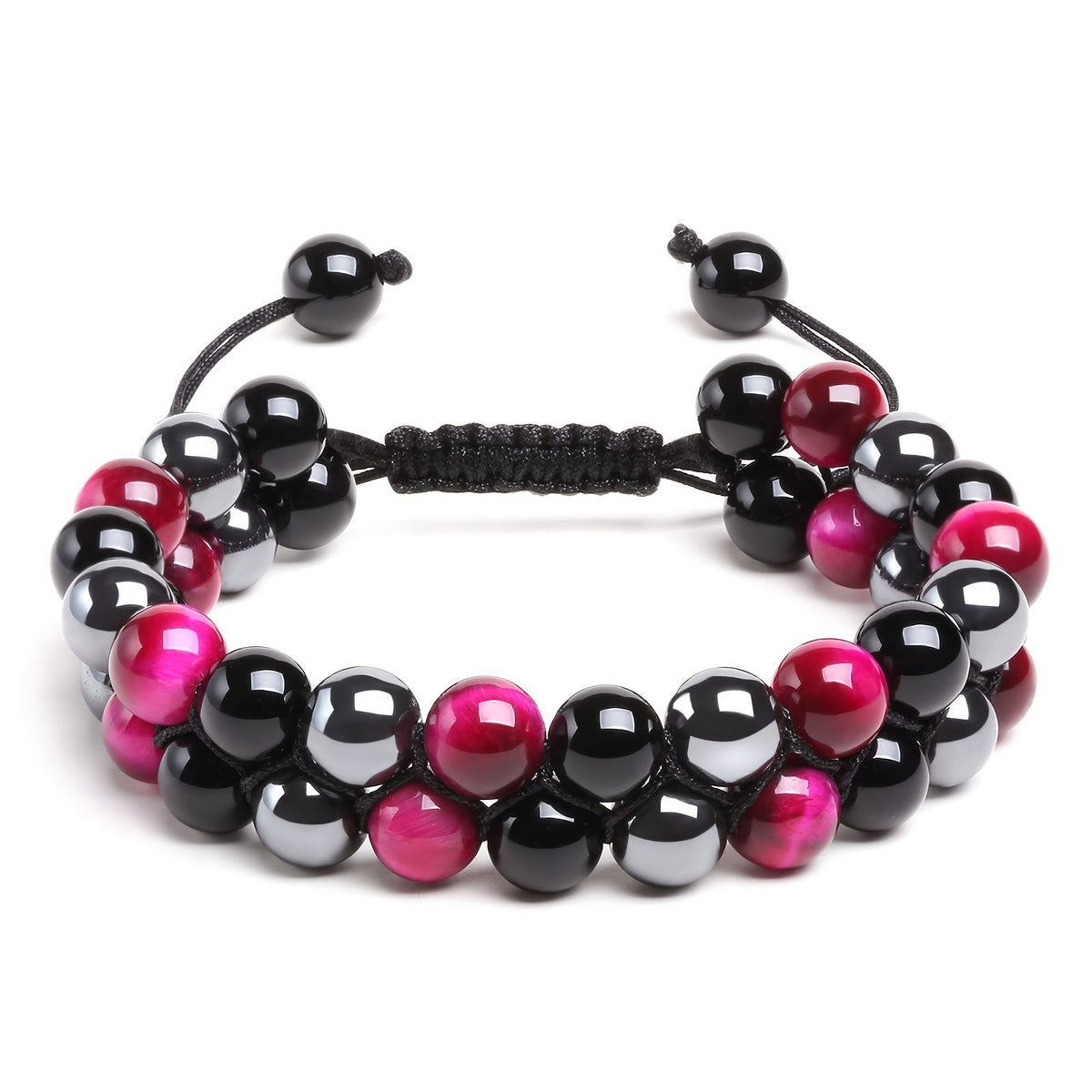 Bracelet Homme Yoga | Oeil de Tigre & Agate Noire | Magnétique Ajustable