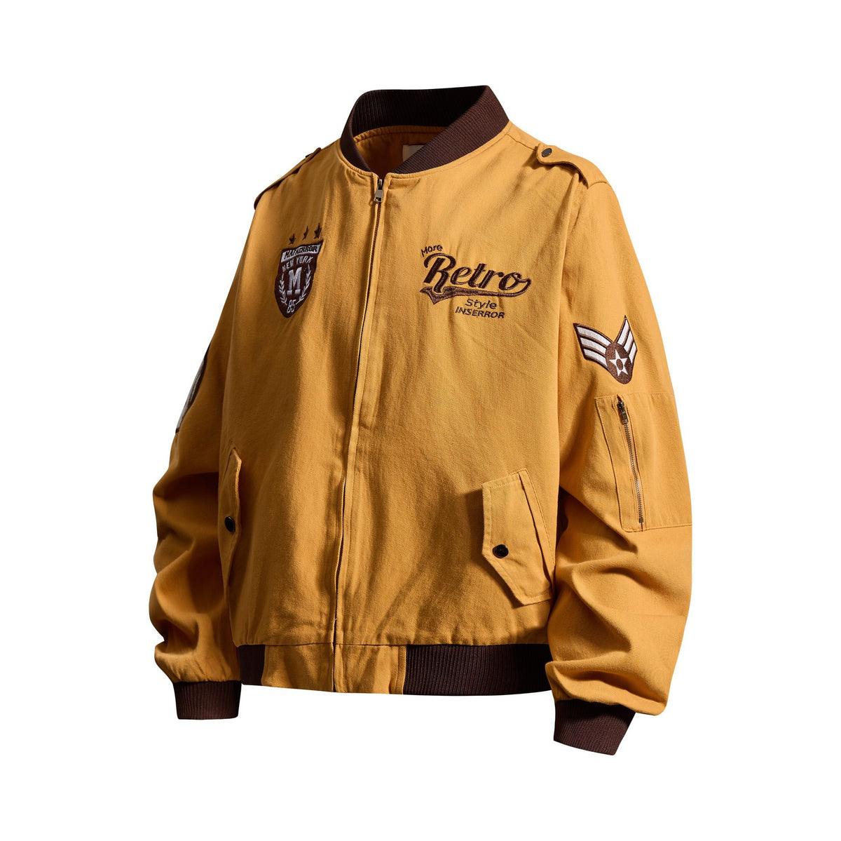 Ribbed baseball collar design jacket