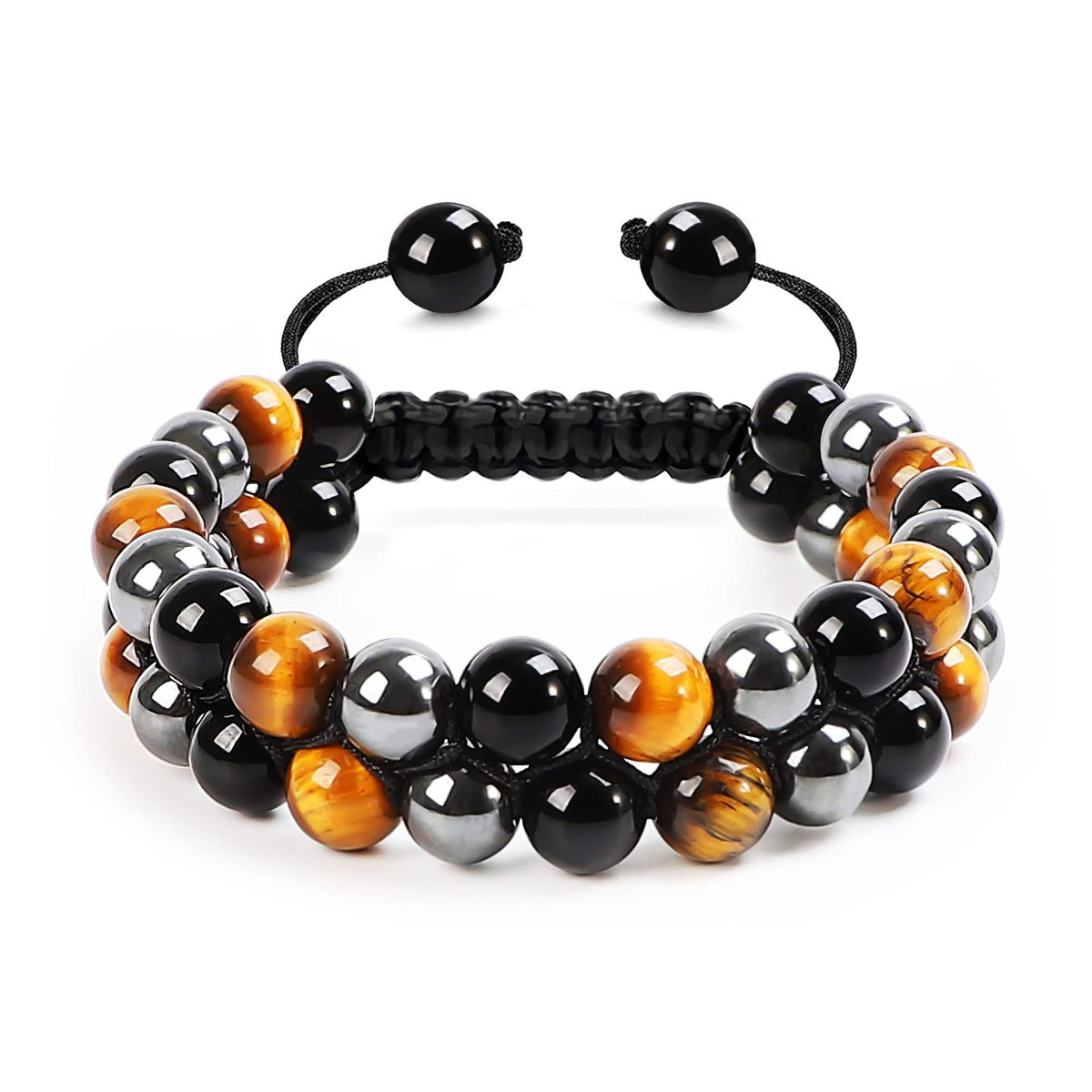 Bracelet Homme Yoga | Oeil de Tigre & Agate Noire | Magnétique Ajustable