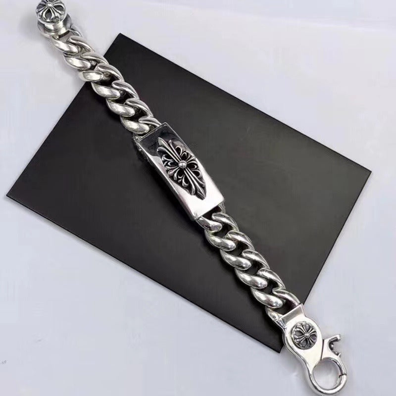 Chaoxuan Croix Vintage Sword Lobster Clasp Bracelet Long Cross Flower Men's Premium Classic Full Flower Cuban Chain