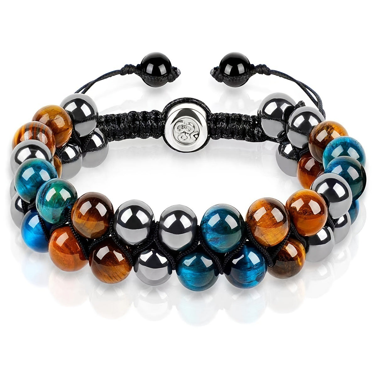 Bracelet Homme Yoga | Oeil de Tigre & Agate Noire | Magnétique Ajustable
