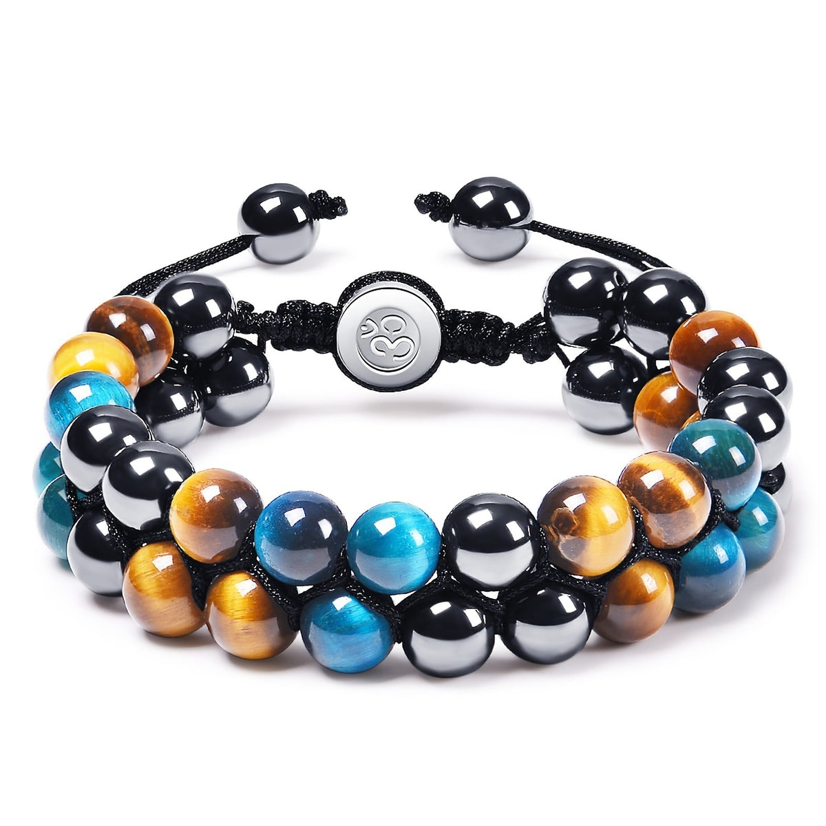Bracelet Homme Yoga | Oeil de Tigre & Agate Noire | Magnétique Ajustable