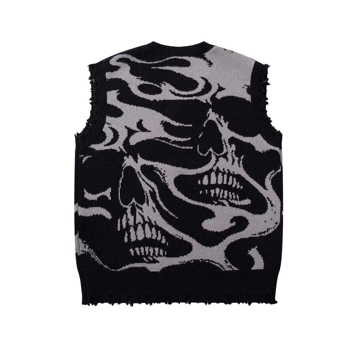 Dark skull cuts through sweater vest V-neck